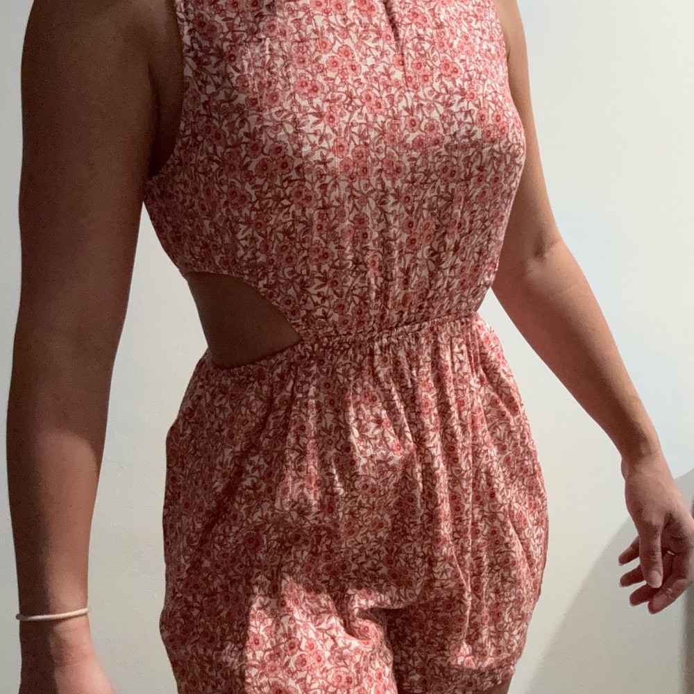 American Eagle Outfitters Red Floral Jumpsuit